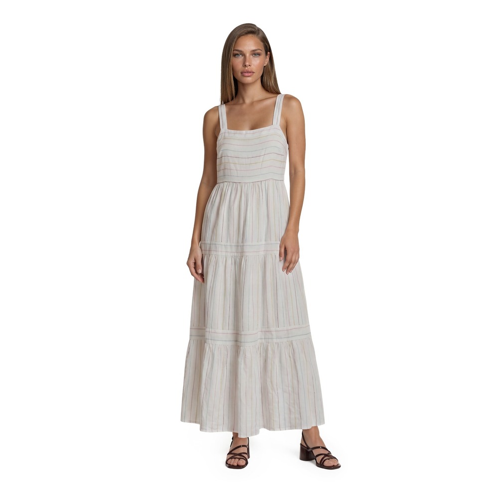 NEW LOFT Tiered Maxi Dress Women's‎ Size 10 White Multicolor Linen Blend Smocked